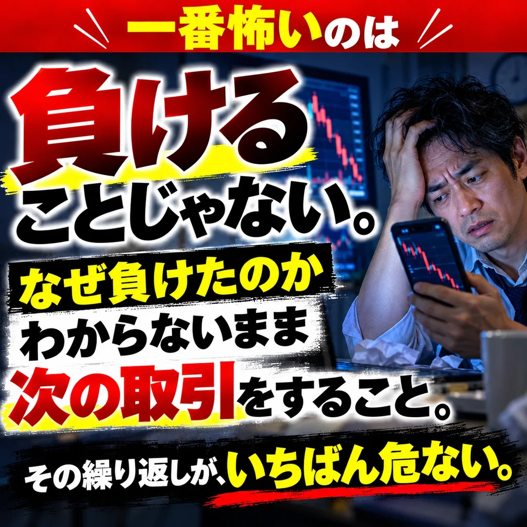 一番怖いのは負けることじゃない。なぜ負けたのかわからないまま次の取引をすること。その繰り返しが、いちばん危ない。